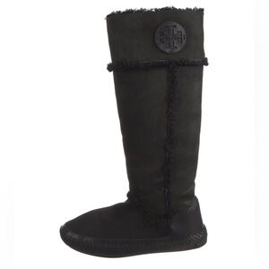 Tory Burch Black Knee-High Shearling Boots